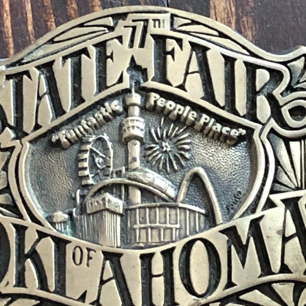 Vintage 77th Oklahoma State Fair Belt Buckle Brass Buckle